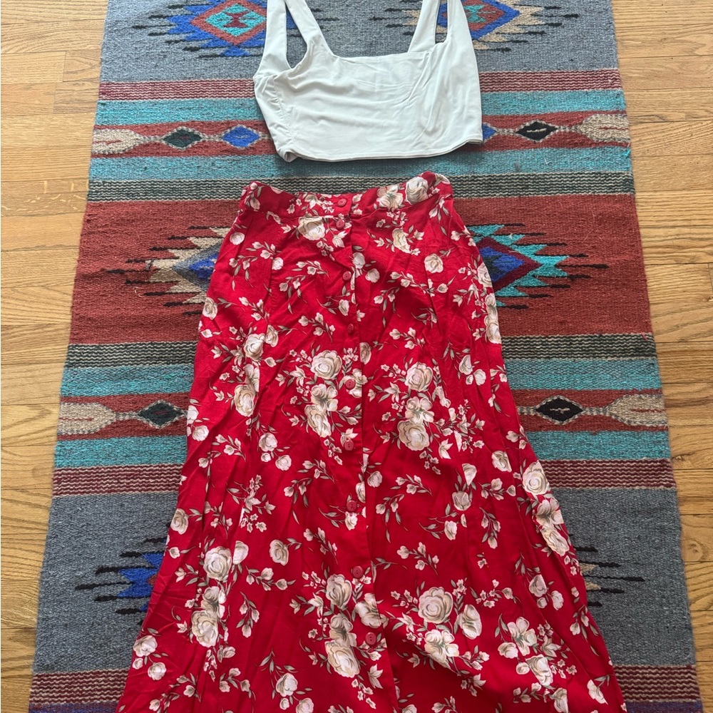 Floral Red Maxi Skirt